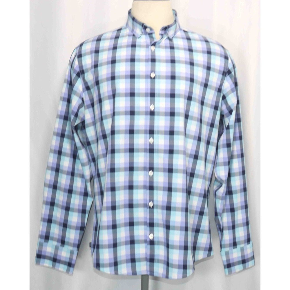 Mizzen+Main Leeward Blue Trim Fit No Tuck‎ Button Up Check Shirt Mens Size XL